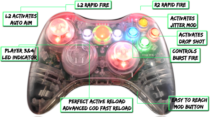 xbox 360 10 mode modded controller Crystal Red