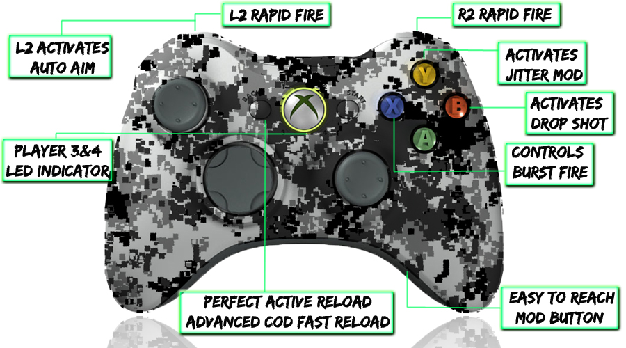 xbox 360 10 mode modded controller Digital Winter Camo