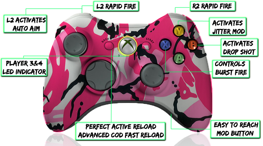 xbox 360 10 mode modded controller Pink Camo