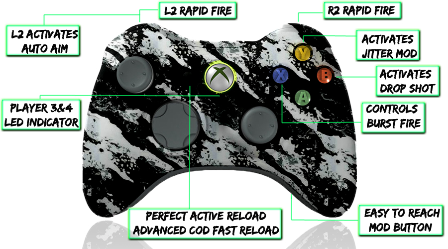 xbox 360 10 mode modded controller Savage White