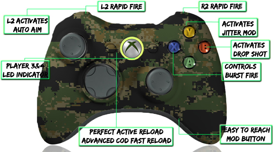 xbox 360 10 mode modded controller Digital Woodland Camo