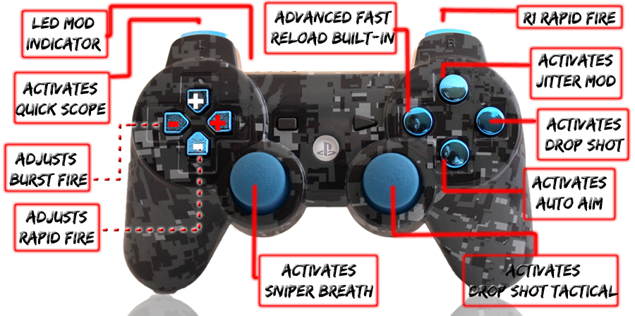 PS3 10 Mode Navy Digital Camo Chrome Blue Controller