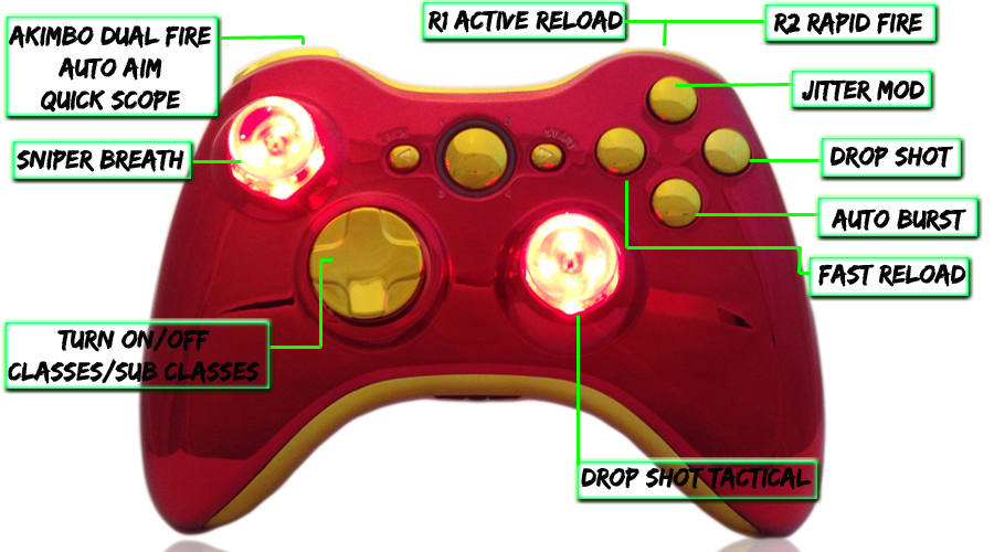 xbox 360 22 mode Raptorfire Chrome Red Gold modded controller