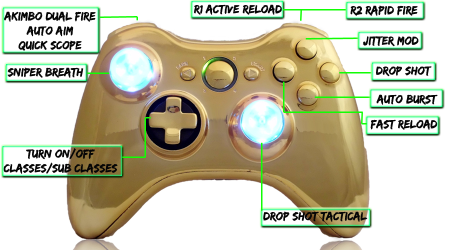 xbox 360 22 mode Raptorfire Gold modded controller