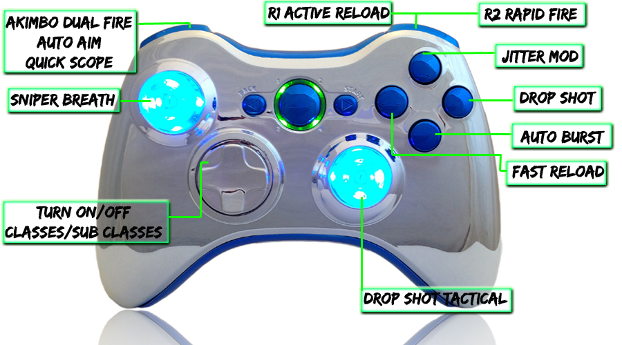 xbox 360 22 mode Raptorfire Chrome Blue modded controller