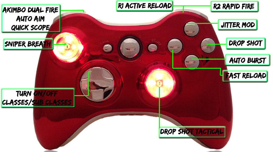 xbox 360 22 mode Raptorfire Chrome Red modded controller