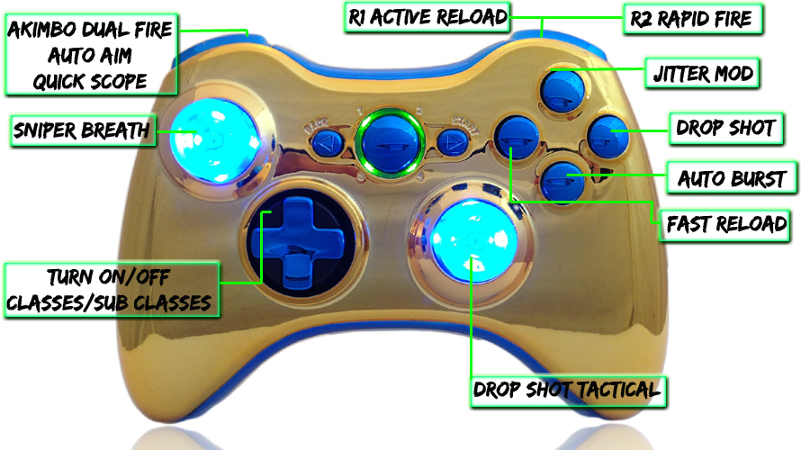 xbox 360 22 mode Raptorfire Gold Blue modded controller