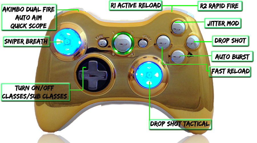 xbox 360 22 mode Raptorfire Gold Chrome modded controller