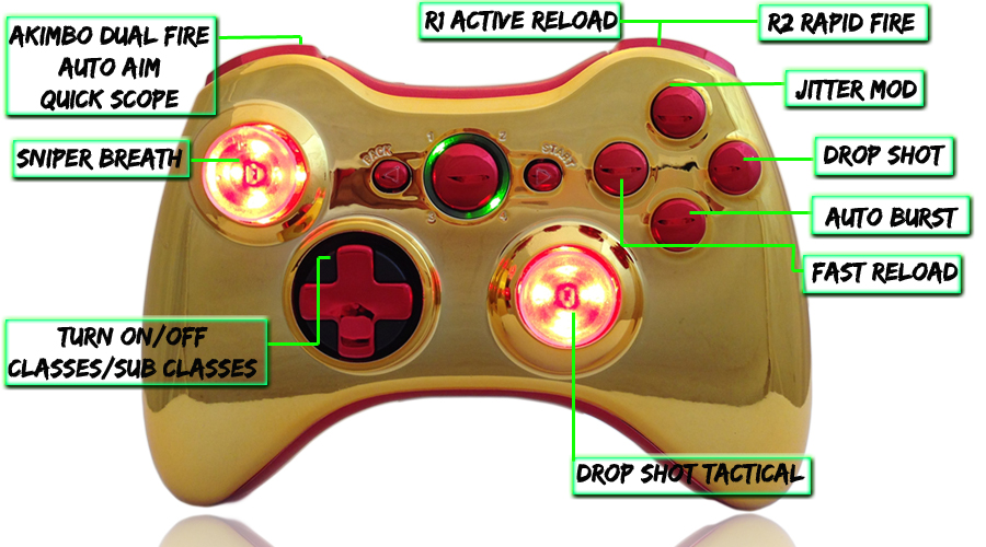 xbox 360 22 mode Raptorfire Gold Red modded controller